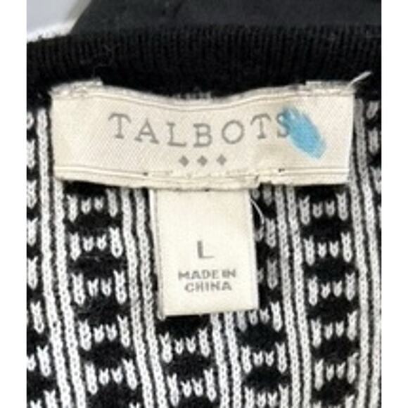 Talbots Black White Polka Dot Open Front Cardigan Fringe Detail Size Large - Picture 4 of 5